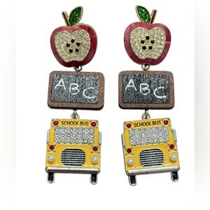 Sugarfix by Baublebar Gold Teacher Apple ABC Bus Crystal Charm Large Earrings